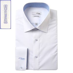 듀퐁셔츠 SE5SM22LS923SWH 구김 적은 화이트 소매 로고 카라 배색 슬림핏 스트레치 긴팔 스판 셔츠