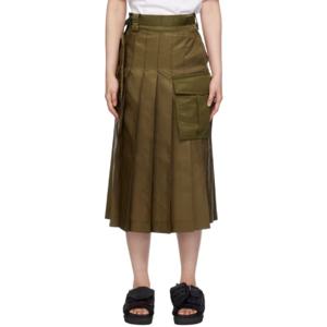 사카이 스커트 카키 플리츠 미디 스커트 241445F092022
