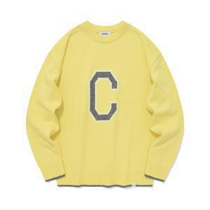 [커버낫] [TAG가 89,000] 램스울 C 로고 크루넥 니트 옐로우