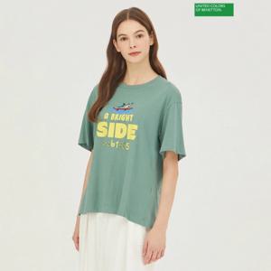 [베네통]베네통 마카롱 자수 티셔츠 BATS03341_GN