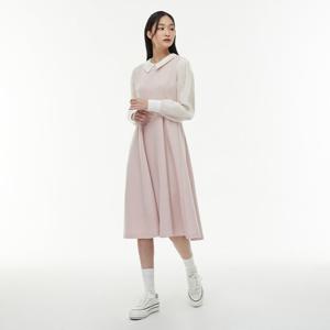 [랩]배색 소매 카라 A라인 롱 원피스(AQ1WO243)