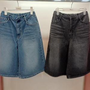 Latium HC06 데님 국내생산 허리반밴딩 무릎길이 통와이드 버뮤다 청반바지팬츠 T2523pt08