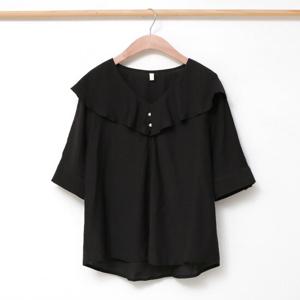 샵앤) 국산 여성 프릴카라 시원한 5부 여름 정장 블라우스 REI-WBL-4654-블랙
