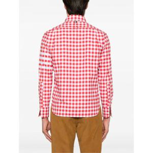 [THOM BROWNE] 라프리마 남성 셔츠 RC 라운드 헴 지퍼 업 W/ T 바 PULLER 인 4 깅엄 체크 플란넬 MWL416AF0945 600 레드 /9