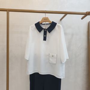 [크레송]배색  카라  블라우스  NDCPBP68A