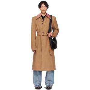 25 SS McQueen 남성 탠 스택 숄더 트렌치 코트 251259M184000