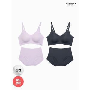 [크로커다일 이너웨어]라이크라 인견쉘론 몰드부착 더블스트랩 감탄브라+팬티 4종세트 CDW5N3536_T