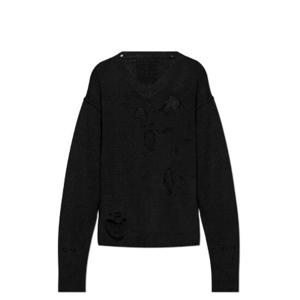 베트멍 디스트레스드 V넥 스웨터 UA65KN120B2901 BLACK TP943197037