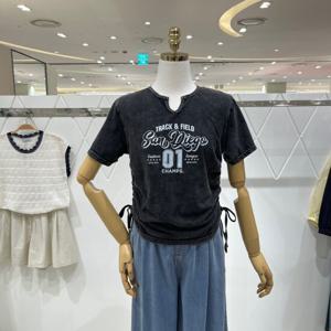 [밸리걸] 셔링 레터링 티셔츠 243510