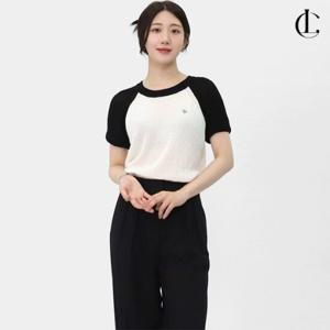 엘케이트 여자 니트 크로셰 배색 여름 반팔 니트티 LDV002