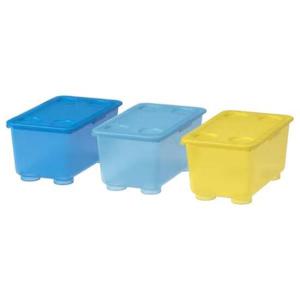 이케아 글리스 수납함+뚜껑 17x10cm 3P 옐로블루