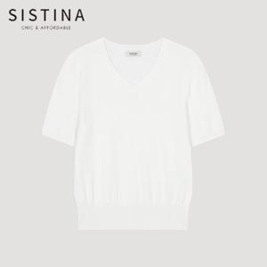 [SISTINA] 인기 데일리 브이넥 반팔 니트_ASKPOO21630_OW