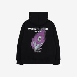 우영미 깃털 백로고 후드 스웨트셔츠 블랙 W231TS35721B