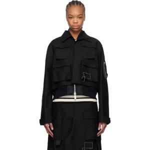 25 FW 사카이 여성 블랙 WTAPS 코튼 백 새틴 트윌 재킷 251445F063003