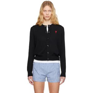 25 FW 아미 파리스 여성 블랙 울 아미 드 꾀흐 가디건 251482F095009