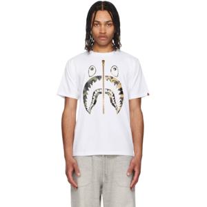 25 SS BAPE 남성 화이트 퍼스트 카모 세퍼레이트 샤크 티셔츠 251546M213148