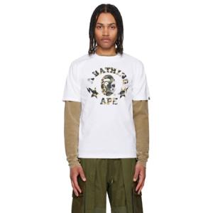 25 SS BAPE 남성 화이트 퍼스트 카모 크레이지 스타 컬리지 티셔츠 251546M213151