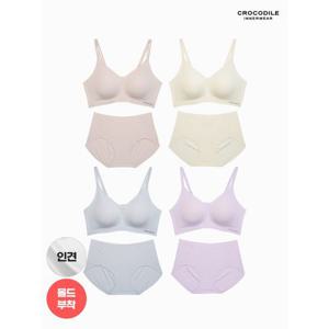 [크로커다일 이너웨어]라이크라 인견쉘론 몰드부착 더블스트랩 감탄브라+팬티 8종세트 CDW5N32333435_T
