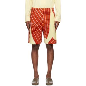 25 FW Homme Plisse Issey Miyake 남성 옐로우   오렌지 윈드스웹트 플래드 쇼츠 251729M191020