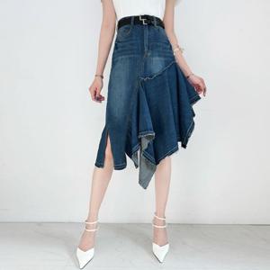[금찌] 엔드 컷팅 언발 데님 스커트 SK3150