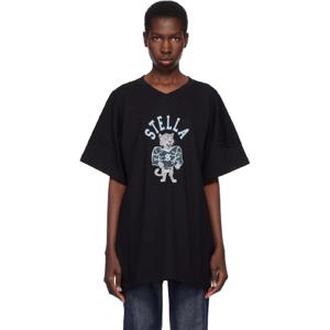 25 FW Stella McCartney 여성 블랙 레오파드 마스코트 티셔츠 252471F110002