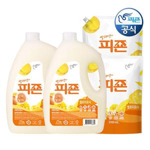 피죤 섬유유연제 옐로미모사 3.1L 용기 x 2개+2100ml 리필 x 2개