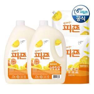 피죤 섬유유연제 옐로미모사 3.1L 용기 x 2개+2.3L 리필 x 2개