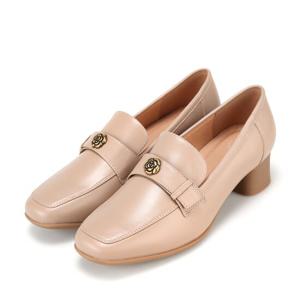 [본사운영] 바바라 소가죽 베이직 장미 금장 여성 로퍼힐 4.5cm_AAH563