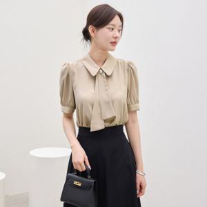 [모리스커밍홈]쁘띠 카라 타이 블라우스_M2507BL066B