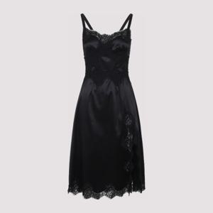 돌체앤가바나 블랙 새틴 레이스 트림 원피스 F6A5DT FURAD N000
