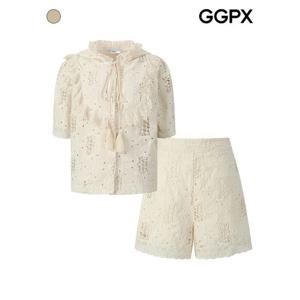 [GGPX]펀칭 레이스 수술 리본 후드 셋업 (GP7ST019F)