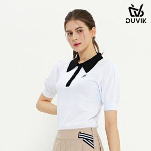 [듀빅]듀빅 여성 배색 와이드 카라 반팔 스웨터 DD2WSW202WH