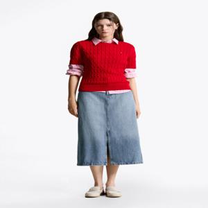 스트레이트 데님 미디 스커트