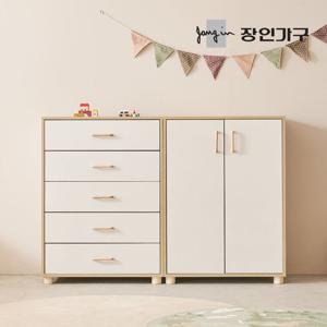 장인가구 [비밀특가] 뉴피터 베이비장 1600세트 (5단서랍+유아옷장) + 원목발