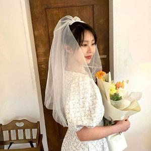 콕닷컴 셀프웨딩 숏베일 핀고정 2단 면사포