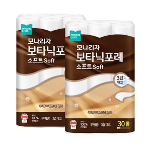 모나리자 보타닉포레 소프트 천연펄프 화장지 30m X 30롤 X 1+1 (총 2팩)