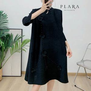 플라라 (88까지)플리츠입체꽃하이넥원피스