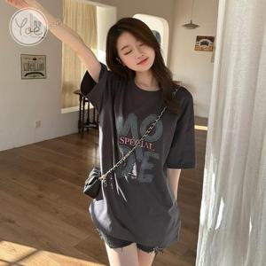 [프리티 글라라]프린팅 반팔 여성 티셔츠 오버핏 롱티 t-08-n (35775115)