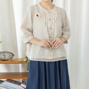 [디얼마미]만다 린넨 7부 블라우스 /마담 미시 중년 여성 빅사이즈 40대 50대