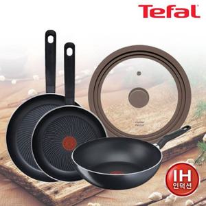 [테팔] IH 블랙 풀와이드 프라이팬 24+28+멀티팬 28cm+실리콘 멀티 뚜껑M