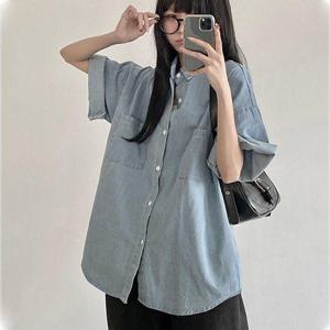 [라이니]박시핏 반팔 데님 셔츠 자켓 to-2460c