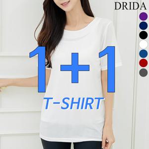 드리다 1+1 여자 여름 라운드 쿨 냉감 냉장고 흰색 반팔 티셔츠 40-50대 미시 엄마옷 캐주얼 등원 이너