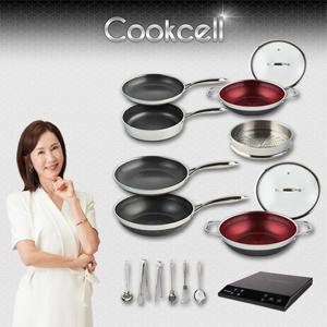[쿡셀] 블랙큐브 세라믹 IH프라이팬+레드파티웍 특집구성(프라이팬24cm, 프라이팬28cm, 소테팬24cm)+(24레드파티웍,28레드파티웍+24찜기+24유리뚜껑, 28유리뚜껑+키친툴6종)+[사은품]쿡셀28궁중팬, 쿡셀인덕션