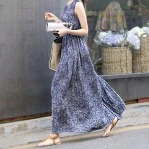 여름데일리룩 패턴 무늬 민소매 롱원피스 긴기장 썸머원피스