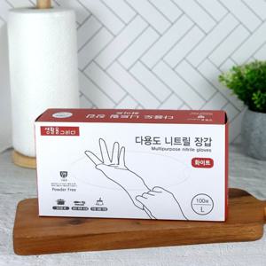 생활을그리다 화이트 니트릴장갑 100매  L(대형) x 2팩 (200매)