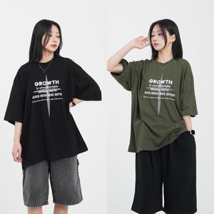 [화이트빌딩]여성 빅사이즈 반팔 롱 캐쥬얼 여름 커플 오버핏 레터