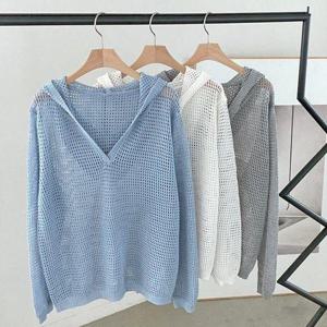 [다잇템]여자 롱슬리브 후디 펀칭 망사 빅사이즈 니트