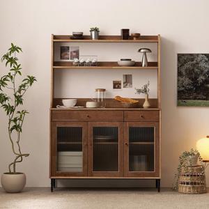 나무뜰 헤이즐 원목 그릇장 강화 모루유리 장식장 주방 서랍 수납장 세트 1200 GM406