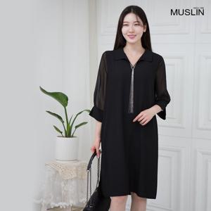 여성 엄마옷 모슬린 체인 쉬폰 원피스 OP105093 중년여성의류/50대/60대/마담/빅사이즈/할머니옷