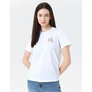 [24SS 헤지스 여성]화이트 자수 포인트 베이직 반팔 티셔츠_HSTS4B302WT
